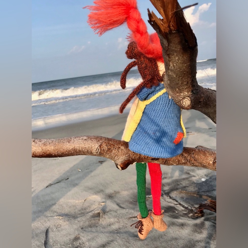 Handmade Knit Pippi Longstocking Doll Mr Nilsson Monkey OOAK Detailed Doll - Picture 4 of 16